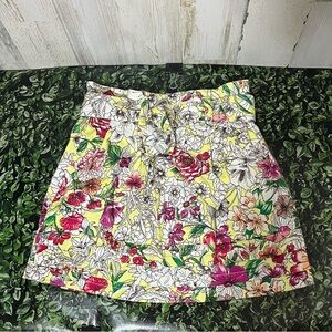 Floral Yellow Pink Belted Bubble Mini Skirt Resort Wear